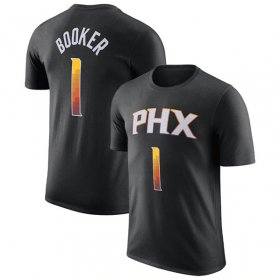 Cheap Men\'s Phoenix Suns #1 Devin Booker Black 2022-23 Statement Edition Name & Number T-Shirt