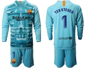 Wholesale Cheap Barcelona #1 Ter Stegen Light Blue Goalkeeper Long Sleeves Soccer Club Jersey