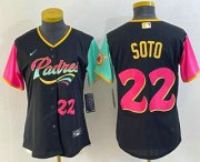 Wholesale Cheap Women's San Diego Padres #22 Juan Soto Number Black 2022 City Connect Cool Base Stitched Jersey