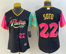 Wholesale Cheap Women\'s San Diego Padres #22 Juan Soto Number Black 2022 City Connect Cool Base Stitched Jersey