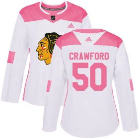 Wholesale Cheap Adidas Blackhawks #50 Corey Crawford White/Pink Authentic Fashion Women\'s Stitched NHL Jersey
