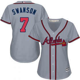 Wholesale Cheap Braves #7 Dansby Swanson Grey Road Women\'s Stitched MLB Jersey