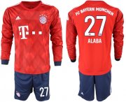 Wholesale Cheap Bayern Munchen #27 Alaba Home Long Sleeves Soccer Club Jersey