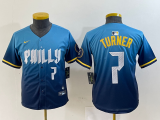 Cheap Youth Philadelphia Phillies #7 Trea Turner Number Blue 2024 City Connect Limited Stitched Jerseys