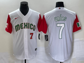 Wholesale Cheap Men\'s Mexico Baseball #7 Julio Urias Number 2023 White Red World Classic Stitched Jersey 35