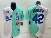 Wholesale Mens Los Angeles Dodgers #42 Jackie Robinson White Green Number 2022 Celebrity Softball Game Cool Base Jersey