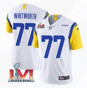 Wholesale Cheap Men\'s Los Angeles Rams #77 Andrew Whitworth 2022 White Super Bowl LVI Vapor Limited Stitched Jersey
