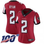 Wholesale Cheap Nike Falcons #2 Matt Ryan Red Team Color Women's Stitched NFL 100th Season Vapor Limited Jersey