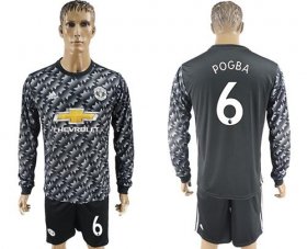 Wholesale Cheap Manchester United #6 Pogba Black Long Sleeves Soccer Club Jersey