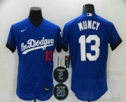 Wholesale Cheap Men's Los Angeles Dodgers #13 Max Muncy Blue #2 #20 Patch City Connect Flex Base Stitched Jersey