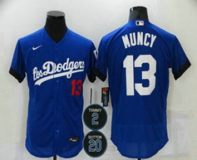 Wholesale Cheap Men\'s Los Angeles Dodgers #13 Max Muncy Blue #2 #20 Patch City Connect Flex Base Stitched Jersey