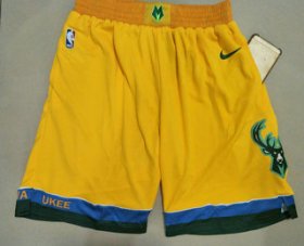 Wholesale Cheap Men\'s Milwaukee Bucks Yellow City Edition With Pocket Nike Swingman Shorts