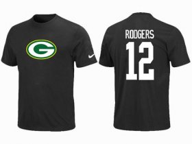 Wholesale Cheap Nike Green Bay Packers #12 Aaron Rodgers Name & Number NFL T-Shirt Black