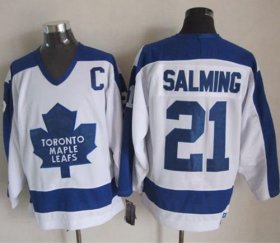 Wholesale Cheap Maple Leafs #21 Borje Salming White/Blue CCM Throwback Stitched NHL Jersey