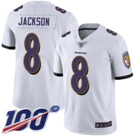 Wholesale Cheap Nike Ravens #8 Lamar Jackson White Men\'s Stitched NFL 100th Season Vapor Limited Jersey