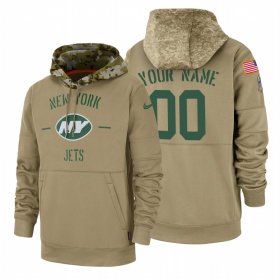 Wholesale Cheap New York Jets Custom Nike Tan 2019 Salute To Service Name & Number Sideline Therma Pullover Hoodie