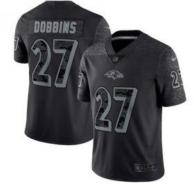 Wholesale Cheap Men\'s Baltimore Ravens #27 J.K. Dobbins Black Reflective Limited Stitched Football Jersey