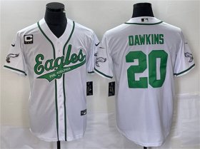 Wholesale Cheap Men\'s Philadelphia Eagles #20 Brian Dawkins White With C Patch Cool Base Baseball Stitched Jersey
