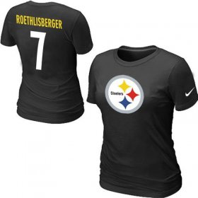 Wholesale Cheap Women\'s Nike Pittsburgh Steelers #7 Ben Roethlisberger Name & Number T-Shirt Black