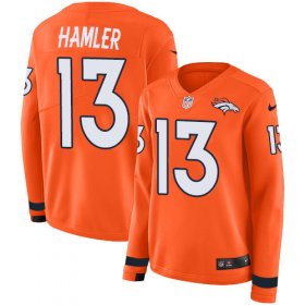 Wholesale Cheap Nike Broncos #13 KJ Hamler Orange Team Color Women\'s Stitched NFL Limited Therma Long Sleeve Jersey