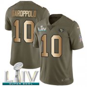 Wholesale Cheap Nike 49ers #10 Jimmy Garoppolo Olive/Gold Super Bowl LIV 2020 Youth Stitched NFL Limited 2017 Salute To Service Jersey
