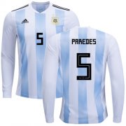 Wholesale Cheap Argentina #5 Paredes Home Long Sleeves Soccer Country Jersey