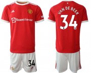 Wholesale Cheap Men 2021-2022 Club Manchester United home red 34 Adidas Soccer Jersey