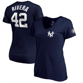 Wholesale Cheap New York Yankees #42 Mariano Rivera Majestic Women\'s 2019 Hall of Fame Name & Number V-Neck T-Shirt Navy