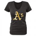 Wholesale Cheap Women's Oakland Athletics Fanatics Apparel Gold Collection V-Neck Tri-Blend T-Shirt Black
