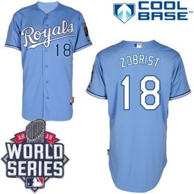 Wholesale Cheap Royals #18 Ben Zobrist Light Blue Alternate 1 Cool Base W/2015 World Series Patch Stitched MLB Jersey