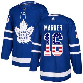 Wholesale Cheap Adidas Maple Leafs #16 Mitchell Marner Blue Home Authentic USA Flag Stitched NHL Jersey
