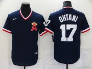 Wholesale Cheap Men's Los Angeles Angels #17 Shohei Ohtani Navy Blue Throwback Cooperstown Collection Stitched MLB Nike Jersey