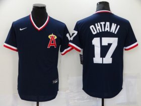 Wholesale Cheap Men\'s Los Angeles Angels #17 Shohei Ohtani Navy Blue Throwback Cooperstown Collection Stitched MLB Nike Jersey