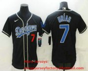 Wholesale Cheap Men's Los Angeles Dodgers #7 Julio Urias Black Blue Name Stitched MLB Flex Base Nike Jersey
