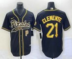 Wholesale Cheap Men's Pittsburgh Pirates #21 Roberto Clemente Number Black Cool Base Stitched Baseball Jersey1