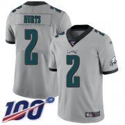 Wholesale Cheap Nike Eagles #2 Jalen Hurts Silver Men's Stitched NFL Limited Inverted Legend 100th Season Jersey