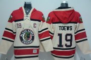 Wholesale Cheap Blackhawks #19 Jonathan Toews Cream Sawyer Hooded Sweatshirt Stitched NHL Jersey