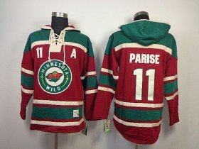 Wholesale Cheap Wild #11 Zach Parise Red Sawyer Hooded Sweatshirt Stitched NHL Jersey