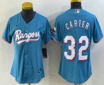 Cheap Women's Texas Rangers #32 Evan Carter Light Blue Team Logo Cool Base Jersey