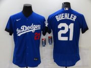 Wholesale Cheap Men's Los Angeles Dodgers #21 Walker Buehler Blue 2021 City Connect Flex Base Stitched Jersey