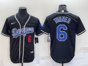 Wholesale Cheap Men\'s Los Angeles Dodgers #6 Trea Turner Black Cool Base Stitched Baseball Jersey