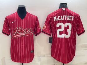 Wholesale Cheap Men\'s San Francisco 49ers #23 Christian McCaffrey Red Pinstripe With Patch Cool Base Stitched Baseball Jersey