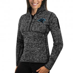 Wholesale Cheap Carolina Panthers Antigua Women\'s Fortune Half-Zip Sweater Heather Black
