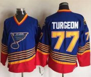 Wholesale Cheap Blues #77 Pierre Turgeon Light Blue/Red CCM Throwback Stitched NHL Jersey