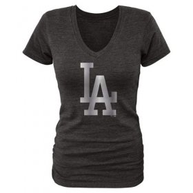 Wholesale Cheap Women\'s Los Angeles Dodgers Fanatics Apparel Platinum Collection V-Neck Tri-Blend T-Shirt Black
