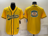 Wholesale Cheap Men's Green Bay Packers Yellow Team Big Logo With Patch Cool Base Stitched Baseball Jersey