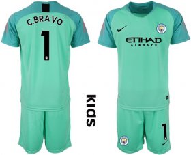 Wholesale Cheap Manchester City #1 C.Bravo Green Goalkeeper Kid Soccer Club Jersey