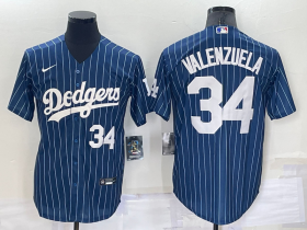 Wholesale Cheap Men\'s Los Angeles Dodgers #34 Fernando Valenzuela Number Navy Blue Pinstripe Stitched MLB Cool Base Nike Jersey