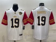 Wholesale Cheap Men's San Francisco 49ers #19 Deebo Samuel White Gold Edition With 75TH Patch Limited Stitched Football Jersey