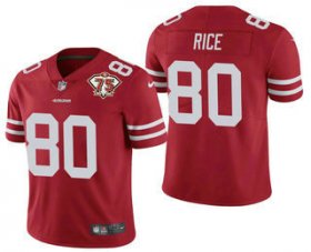 Wholesale Cheap Men\'s San Francisco 49ers #80 Jerry Rice Red 75th Anniversary Patch 2021 Vapor Untouchable Stitched Nike Limited Jersey